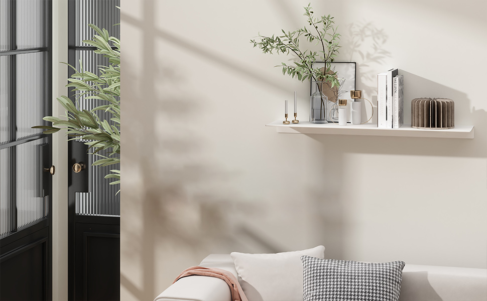 White Floating Shelf for Wall Storage, Metal Wall Shelves