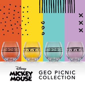 JoyJolt Disney Luxury Mickey Mouse Stemless Wine Glasses Set.  2x European Crystal Glass Drinking Glasses. Premium Xmas Disney Stuff,  Gifts and Cups. 20oz Black Wine Glass, Disney Wine Glass: Wine