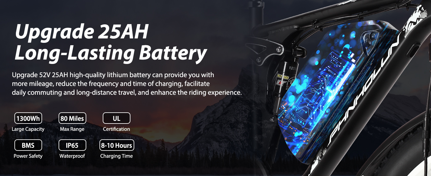 PHNHOLUN Dual Motor Electric Bike 190NM 38+MPH 52V 25AH