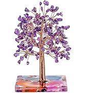Rockcloud Amethyst Natural Healing Crystal Tree Decoarations for Home Office, Copper Wrapped Tree...