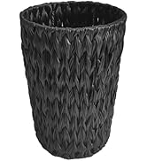 Coeusy Wicker Trash Can,Black Bathroom Trash Can,Handwoven Waterproof Wicker Trash Basket,Small W...