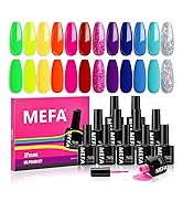 MEFA Neon Gel Nail Polish Set, 12 Colors Nail Polish Set Green Glitter Pink Yellow Blue Purple Re...
