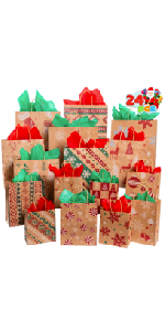 24 Pcs Christmas Kraft Gift Bags