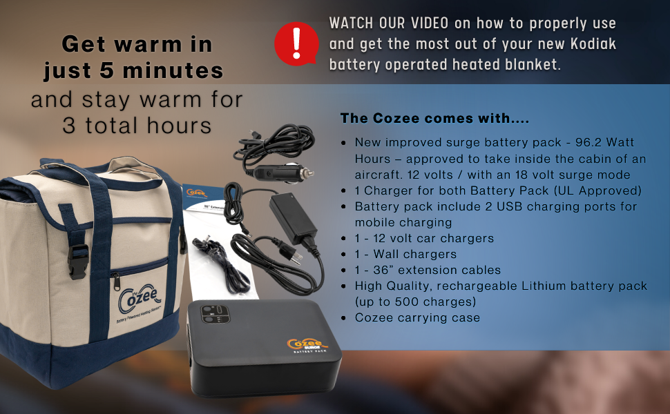 Cozee Premium Heated Blanket Battery Operated Portable Outdoor Cordless Heating