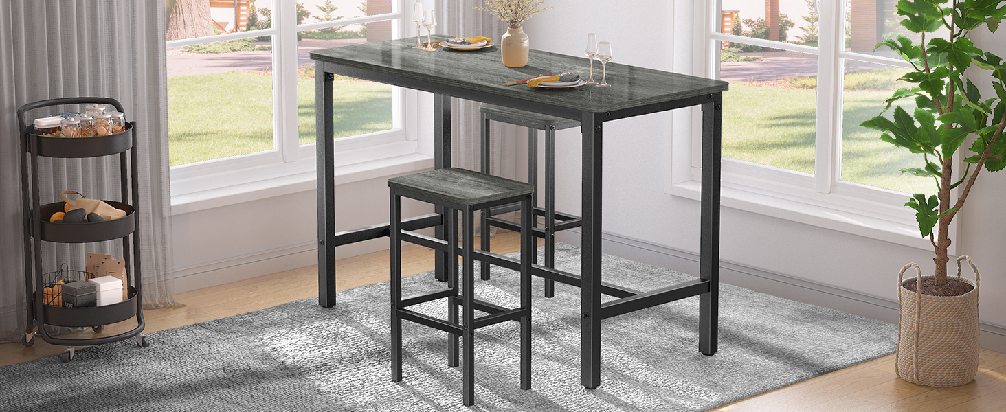Mr IRONSTONE Dining Table Set, 47.2 Inch Kitchen Table and 2 Bar Stools, 3Piece Industrial Pub