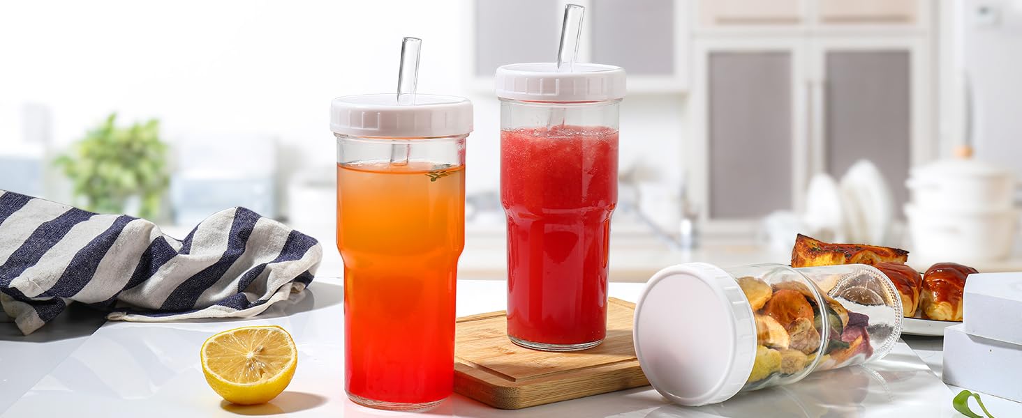 DWTS DANWEITESI Mason Jar with Lid and Straw,24oz Glass