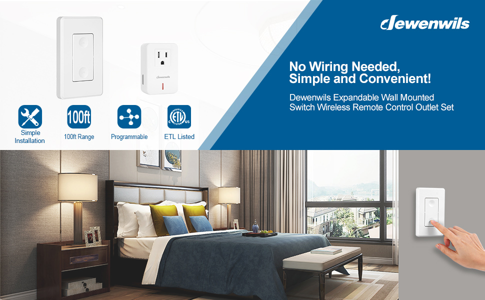 DEWENWILS Remote Control Outlet Wireless Wall Mounted Light Switch