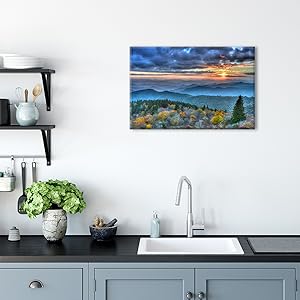 Blue Ridge Parkway Mountain Wall Art Sunset Smoky Mountains Pictures Wall Decor for Living Room