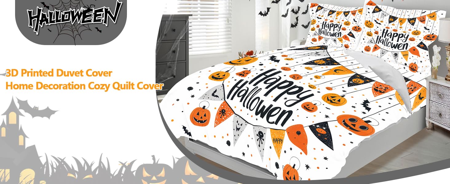 DiuuDi Halloween Duvet Cover Twin Size 3D Printed White