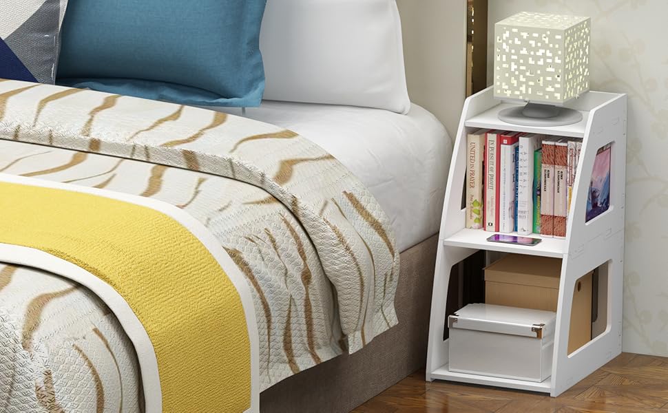 Rerii Side Table, Bedside Table 3 Tier, End Table