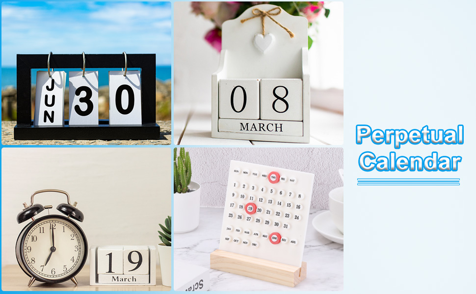 PATIKIL Wood Perpetual Calendar, Desktop Acrylic Calendar Stand Wooden Month Week Date Display for Desk Shop Office Home Decoration, Green 10 1