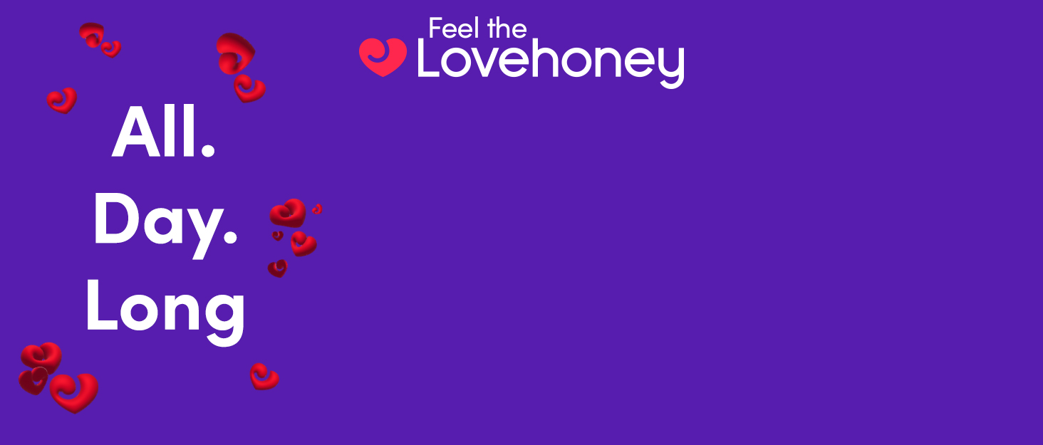 a purple background with a love honey logo