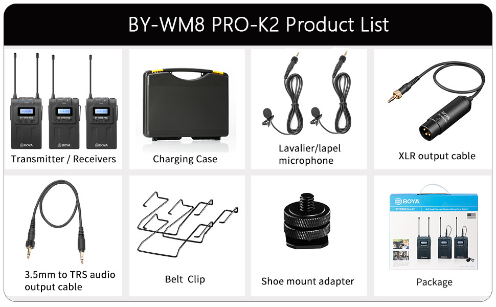 Boya WM8 Pro-K2 Uhf Wireless Lavalier Microphone System Audio Recorder Compatible for Canon