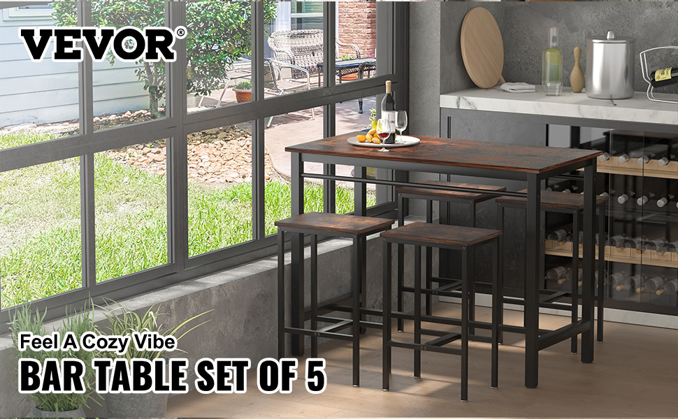 VEVOR Bar Table and Chairs Set 47" Pub Table Set with 4