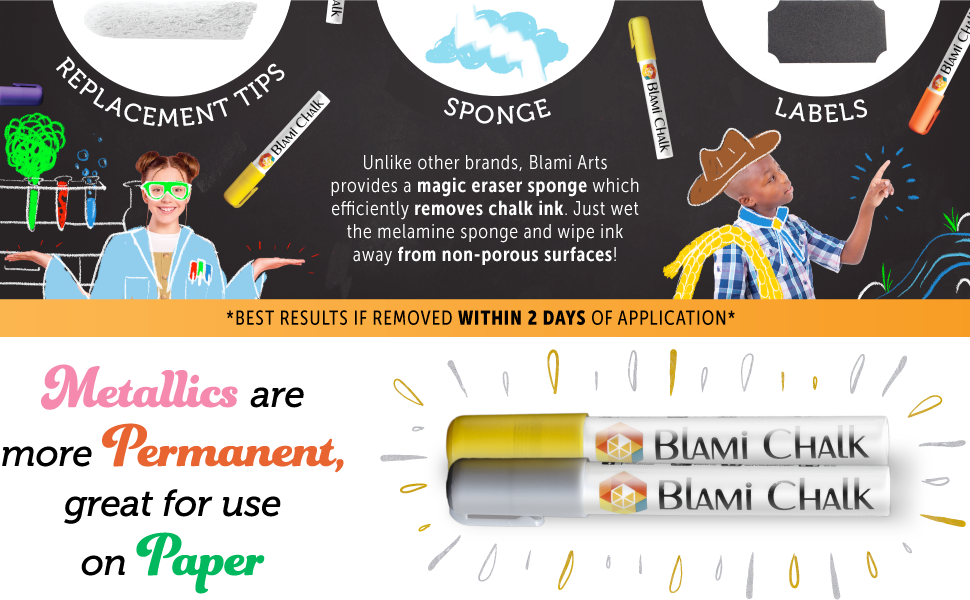 Blami Arts Chalk Markers for Kids & Artists Extra GOLD SILVER and
