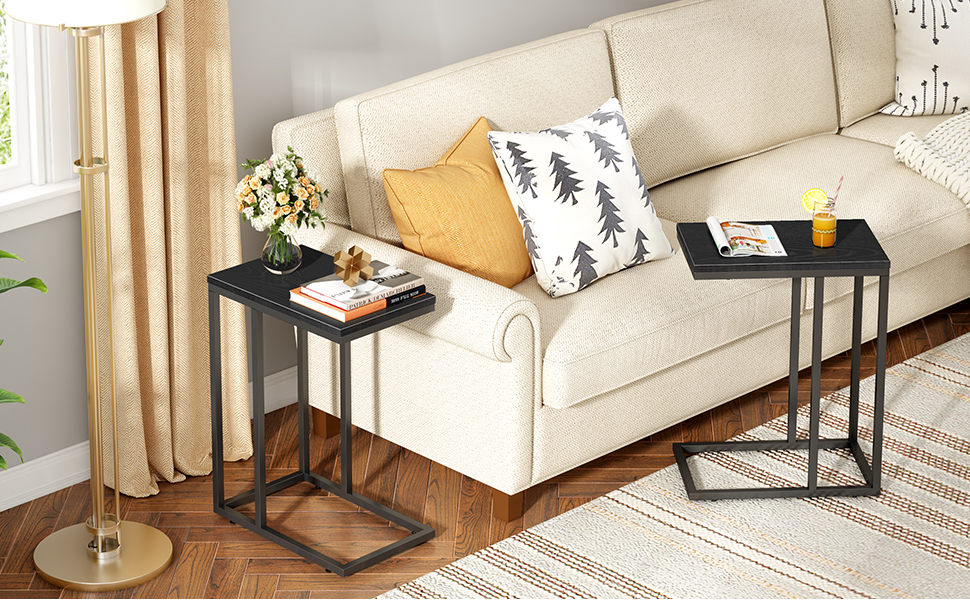WLIVE Snack Side Table, C Shaped End Table for Sofa Couch and Bed