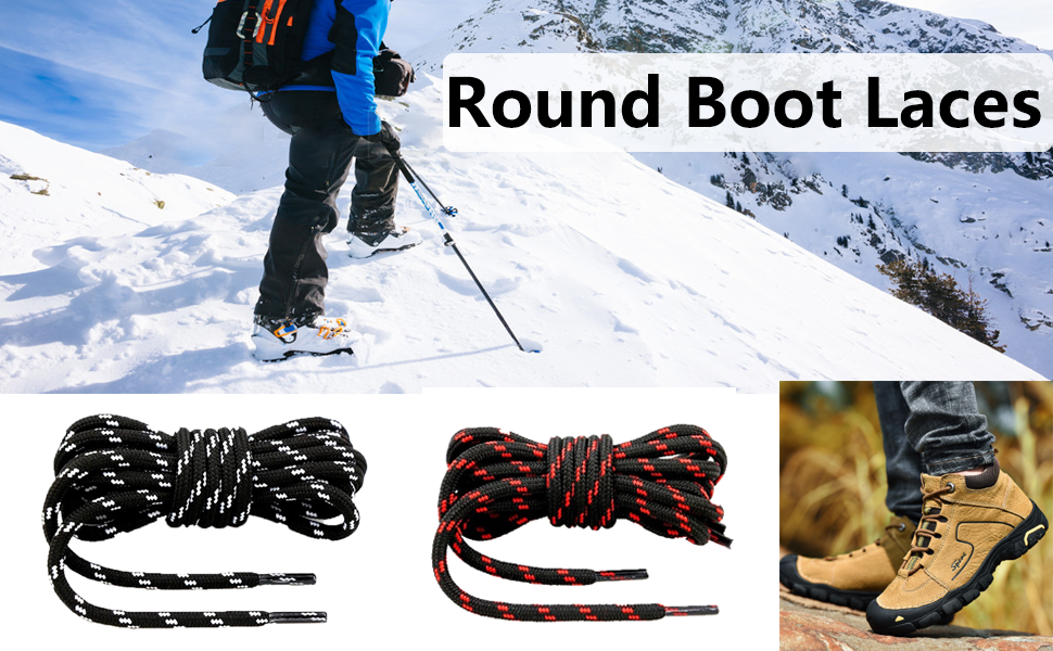 Round Boot Laces 2Pairs Shoe Laces For Boots, Walking Boot Laces