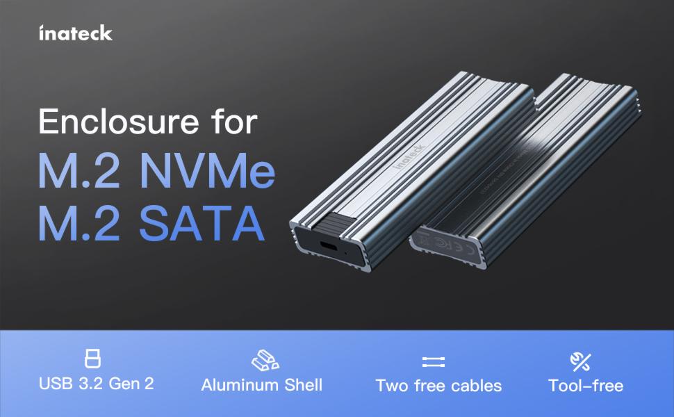 Inateck M.2 NVMe Enclosure, USB 3.2 Gen 2 with 10Gbps Transmission, M.2