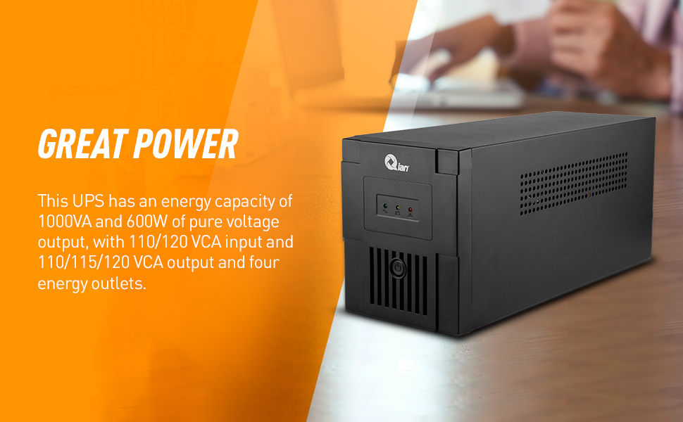 QIAN 1000VA 600W UPS 4 Outlet Compact Mini Tower