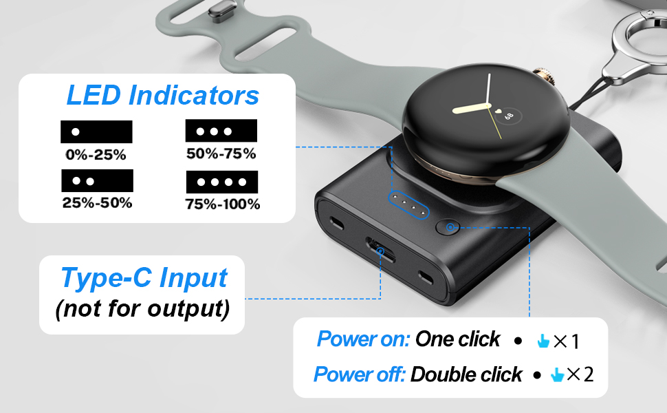 leChivée Portable Wireless Watch Charger for Google Pixel,1800mAh