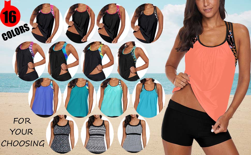 Rekita Women's Swimsuits Two Piece Tankini Top Color Block Plus Size