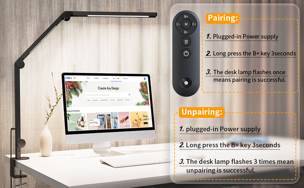 EppieBasic Led Desk Lamp with Clamp,【Dual Light Source