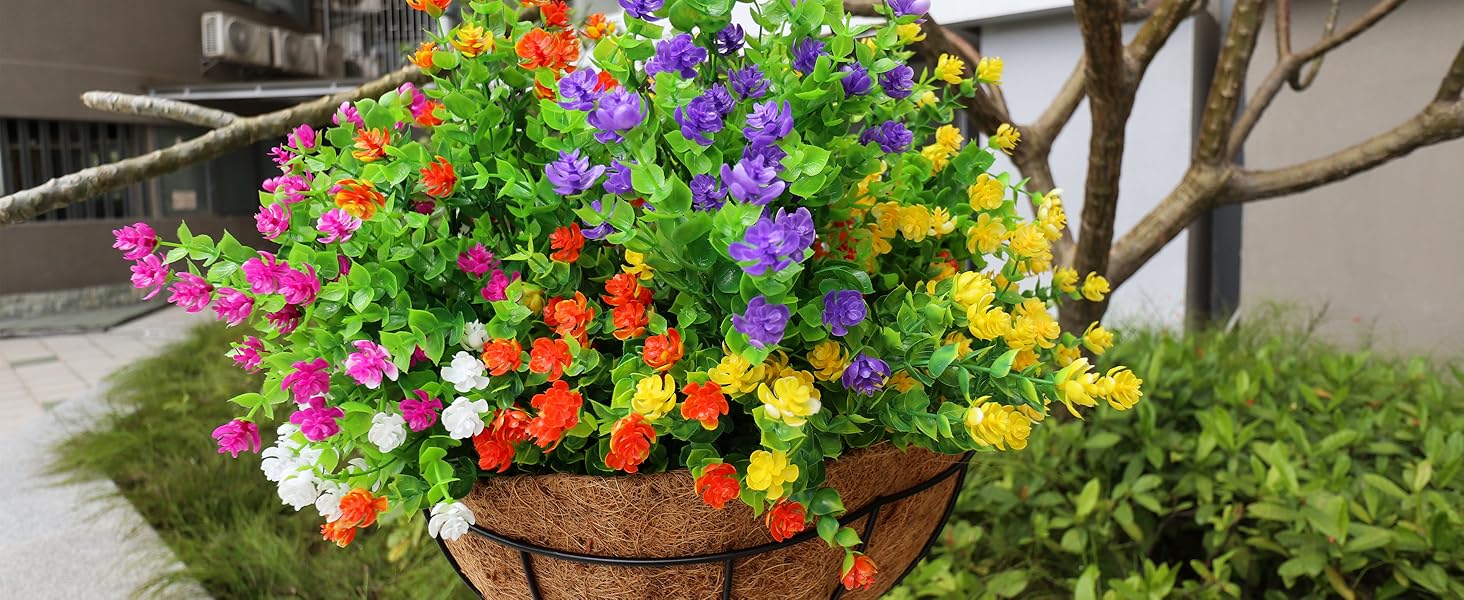 20 Bundles Artificial Fall Flowers Outdoor Fake Flowers, UV