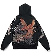 Sukajack Full-Zip Pullover Hoodie Dragon Phoenix Embroidery Sweatshirt Causal Hooded Jacket for M...