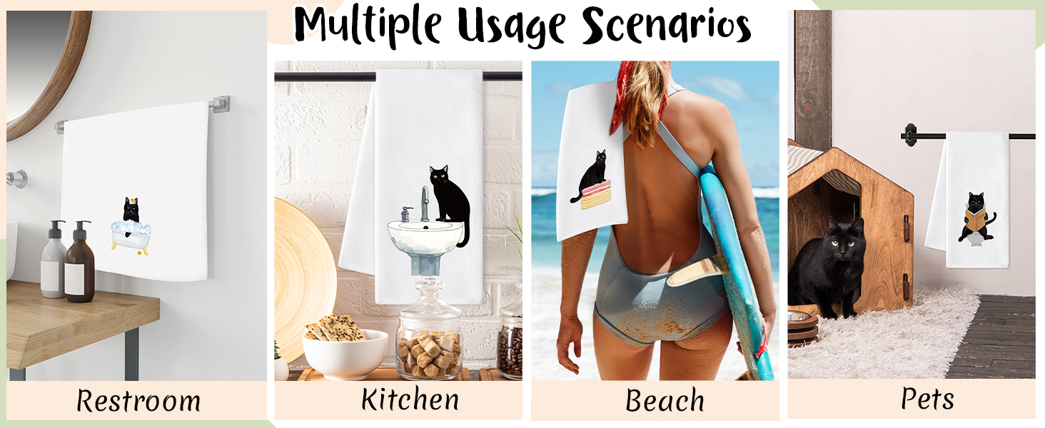 hand towel washcloth cat kitten polyester absorbent drying set bathroom bath kitchen cleaning wipe