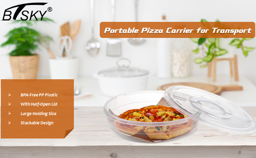 BTSKY Clear Plastic Pizza Container with Lid and Handle 12