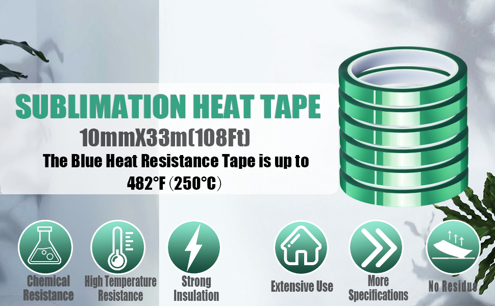 MEBMIK 6 Rolls 10mm x33m(108ft) Green Heat Tape High