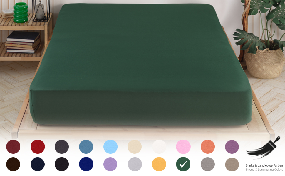 Vency Drap-housse en jersey de qualité supérieure - 160 x 200 cm - Vert foncé - Drap-housse 100 % coton - Pour lit de 160 x 200 à 35 cm - Hauteur du matelas - Vert foncé Drap-housse en jersey de qualité supérieure - Vert foncé