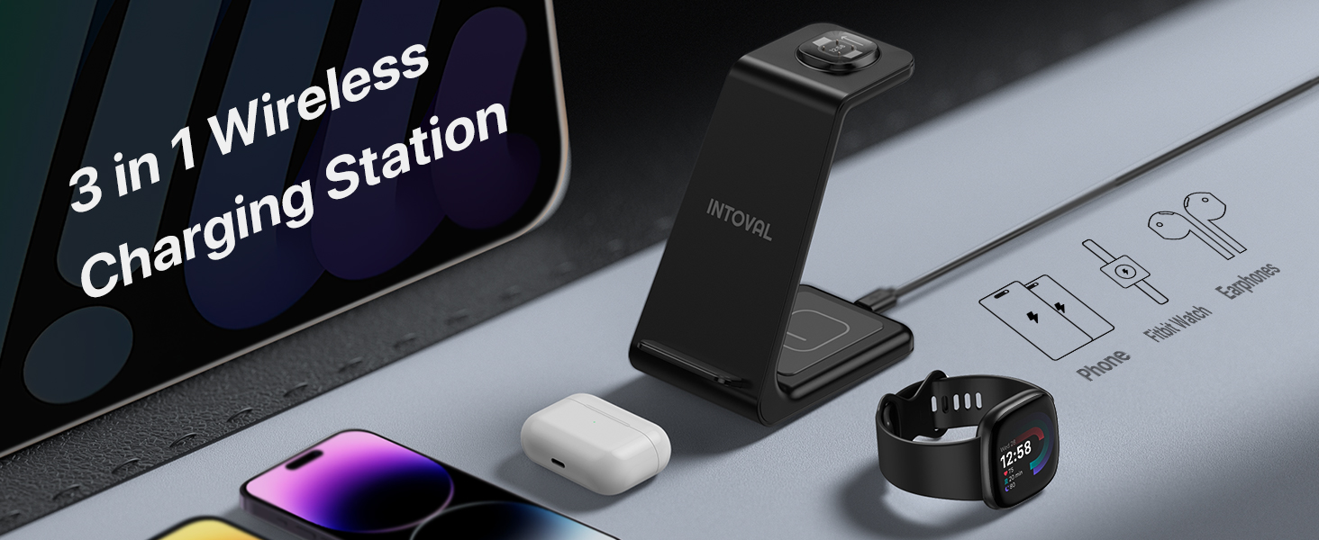 Intoval Wireless Charger for Fitbit Sense 2/Sense/Versa 4/Versa 3 and