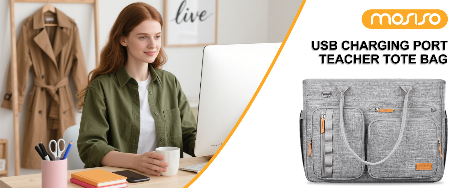 MOSISO Teacher Tote Bag 15.6 inch Laptop Bag for Women