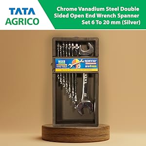AGRICO TATA Chrome Vanadium Steel Double Sided Open End Wrench Spanner Set 6 To 20 mm (Silver)