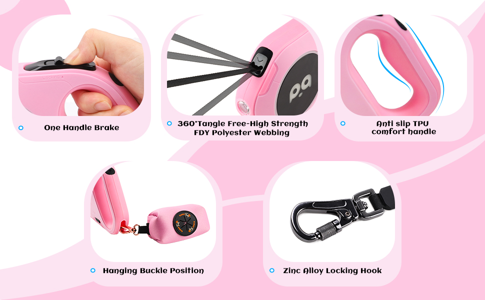 Retractable Dog Leash with Light Rechargeable LED