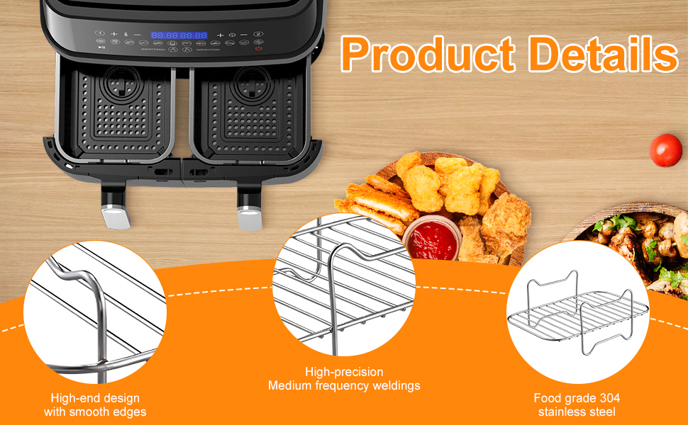 koitoy 2Pcs Air Fryer Rack, Air Fryer Rack Compatible for Ninja Dual