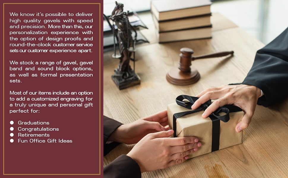 Personalized Walnut Gavel w/Square Sound Block Office