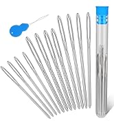 TLKKUE 12 Pcs/3 Sizes Large-Eye Blunt Needles, Stainless Steel Yarn Needle with Needle Threader, ...