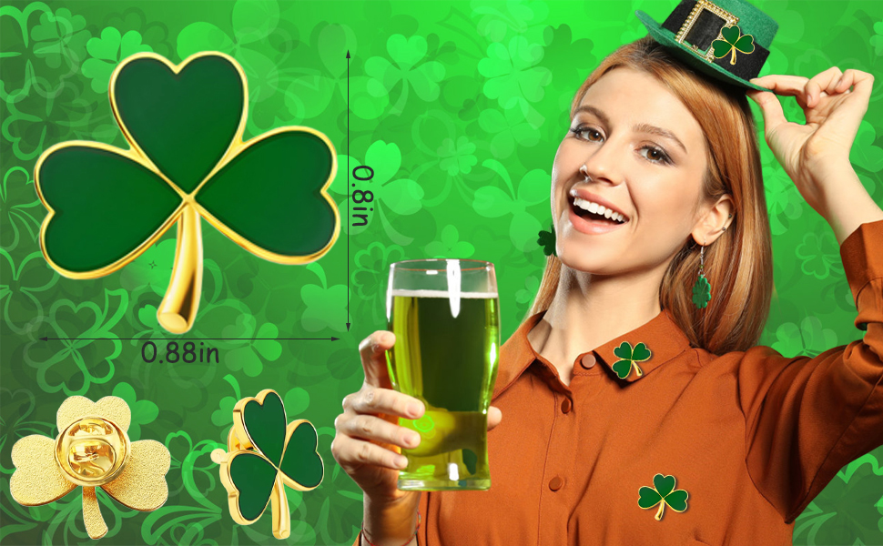12 Pcs St. Patrick's Day Clover Lapel Pins Irish Lucky