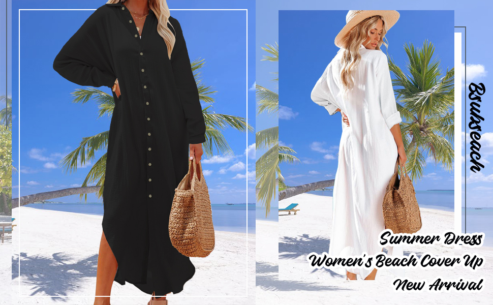Bsubseach Bathing Suit Cover Up for Women Button Down Long Beach Shirt