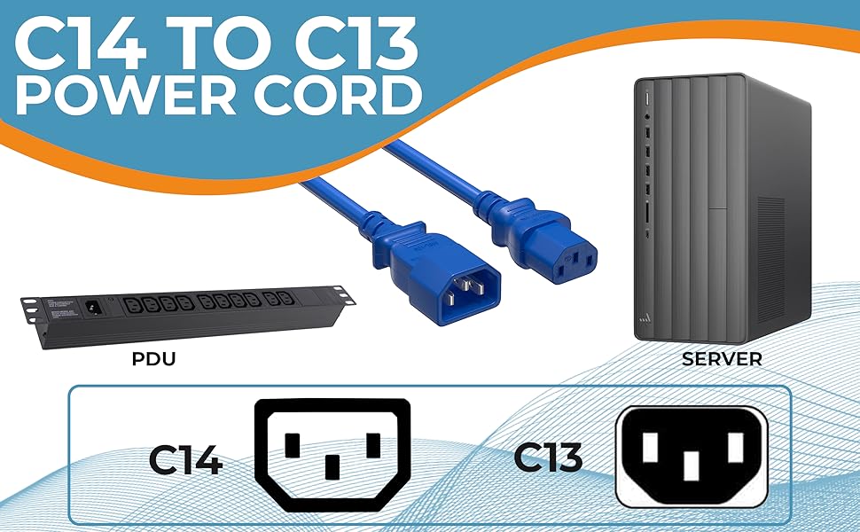 IEC-320 C13 to C14 Heavy-Duty Power Extension Cord 18 AWG 10A/250V SJT