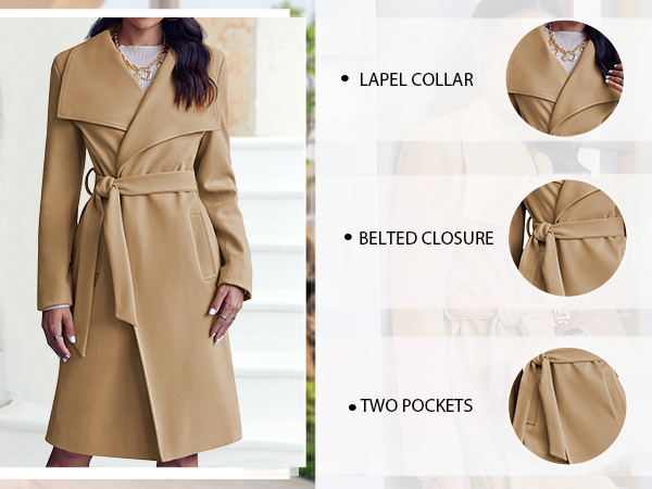 Amazon.com: Cicy Bell Women's Pea Trench Coat Lapel Collar Long