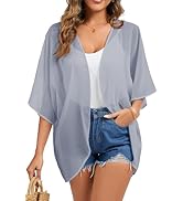 FINOCEANS Womens Floral Chiffon Kimono Cardigans Loose Beach Cover Up Half Sleeve Tops