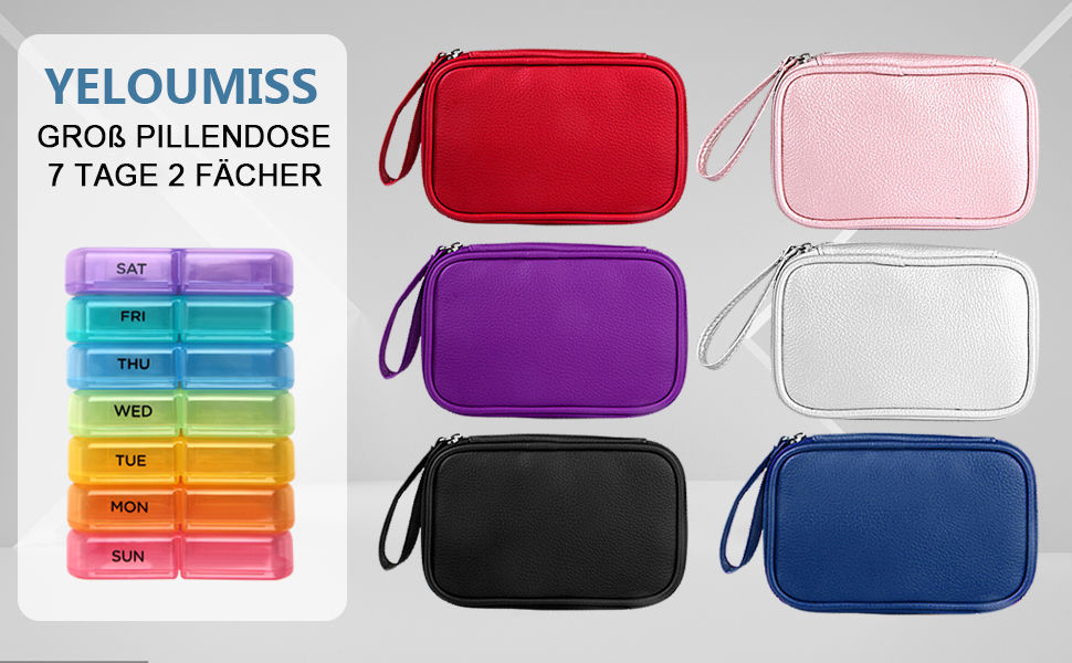Pillendose 7 Tage 2 Fächer Groß Tablettenbox Morgens Abends Tragbare PU ...