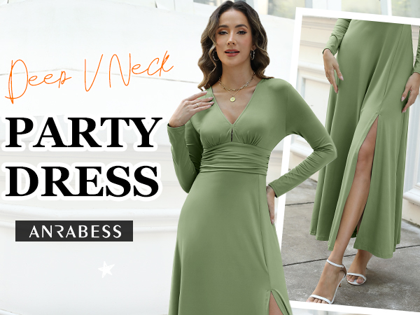 Amazon.com: ANRABESS Women Deep V Neck Long Sleeve Slit 2025