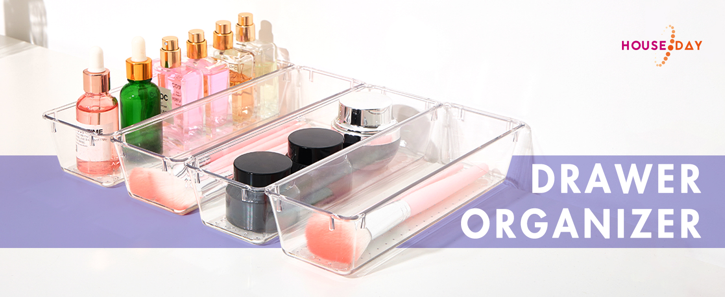 HOUSE DAY Desk Drawer Organizer Bins 8 PCS, 9*3*2" Clear
