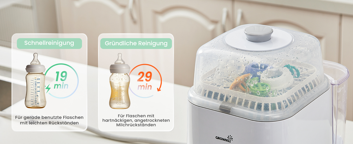 Der Produktvergleich zeigt zwei Temperaturwerte von „18“ und „28“ Grad, die auf durchsichtigen Behältern in einem Sterilisator oder Wärmegerät angezeigt werden.