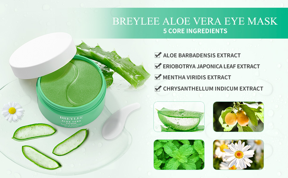 BREYLEE Aloe Vera Eye Mask 60 Pcs Puffy Eyes and Dark Circles