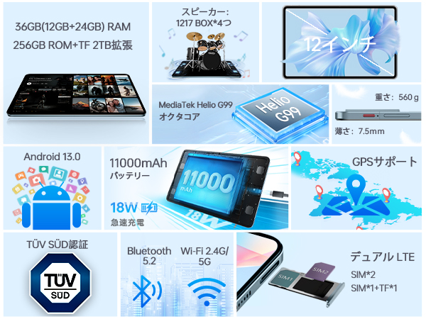 ☆専用ケース付属☆OUKITEL OT5 タブレット 12インチ ミドルクラス Amazon.co.jp: OUKITEL OT5タブレット12インチ2K IPS大画面